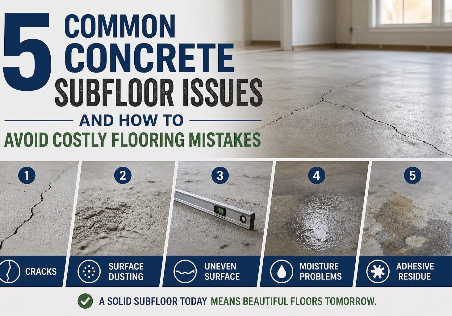 oncrete subfloor cracks, moisture issues, and uneven surface causing flooring installation problems